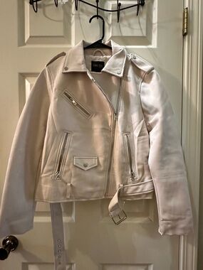 Truth Cream Faux Leather Moto Jacket with Belt